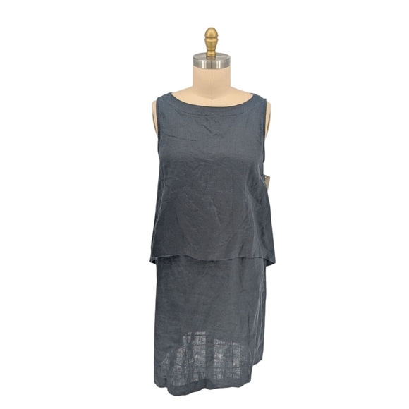 19950 J Jill Pure Linen Popover Shift Dress Black size Large coastal grandma - Picture 1 of 7